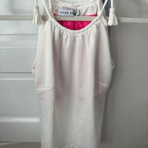 Gretchen Scott White lined in bright pink Tassel Halter Tank Top - Small